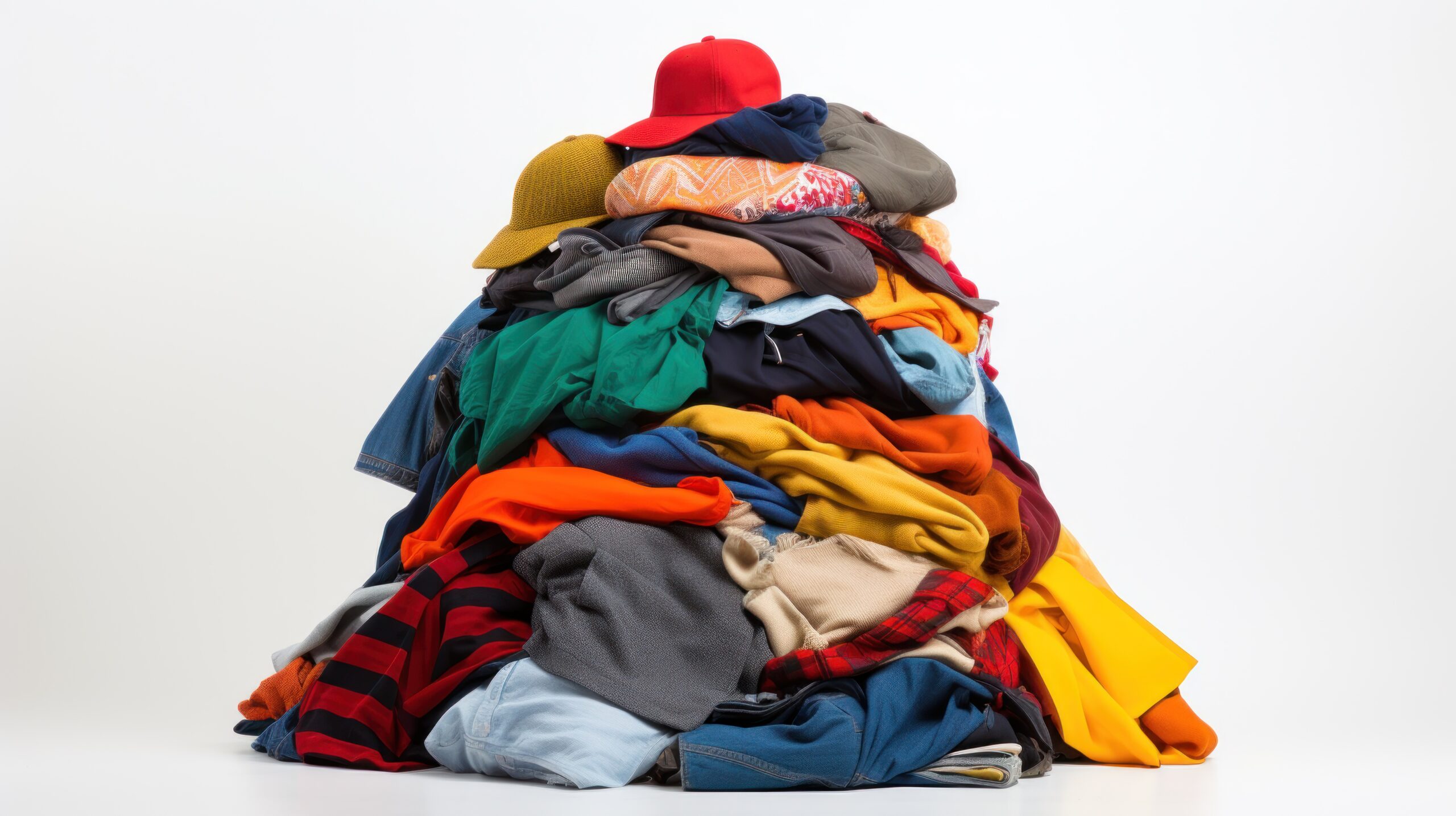 Big pile of clothes on a white background
